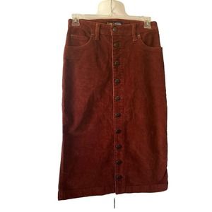 Lee Modern Vintage Burnt Orange Corduroy High-Rise Button-Down Midi Skirt Sz 26